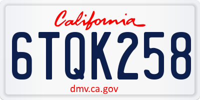 CA license plate 6TQK258