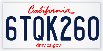 CA license plate 6TQK260