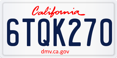 CA license plate 6TQK270