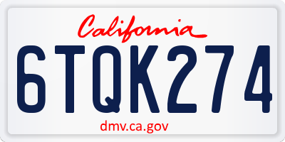 CA license plate 6TQK274