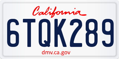 CA license plate 6TQK289