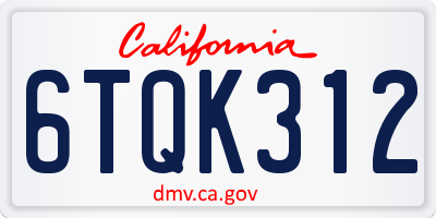 CA license plate 6TQK312