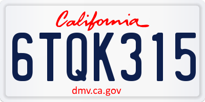 CA license plate 6TQK315