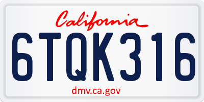 CA license plate 6TQK316