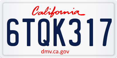 CA license plate 6TQK317