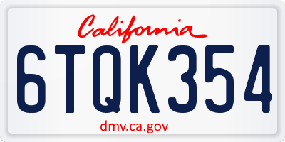 CA license plate 6TQK354