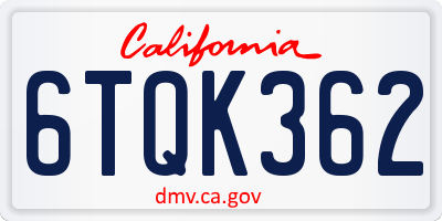 CA license plate 6TQK362