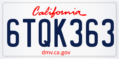 CA license plate 6TQK363