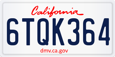 CA license plate 6TQK364