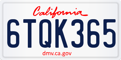 CA license plate 6TQK365