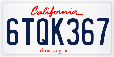 CA license plate 6TQK367