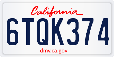 CA license plate 6TQK374