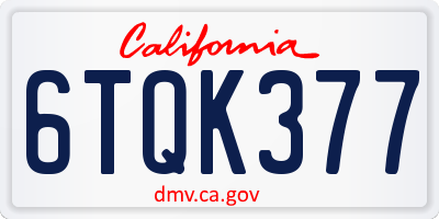 CA license plate 6TQK377