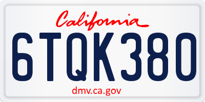 CA license plate 6TQK380