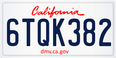 CA license plate 6TQK382