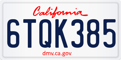 CA license plate 6TQK385