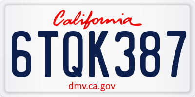 CA license plate 6TQK387
