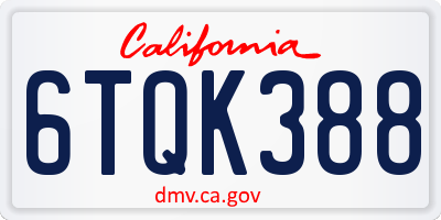 CA license plate 6TQK388