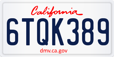 CA license plate 6TQK389