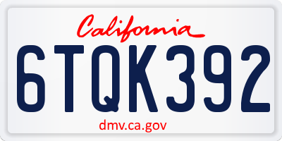 CA license plate 6TQK392