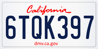 CA license plate 6TQK397