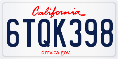 CA license plate 6TQK398
