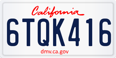 CA license plate 6TQK416