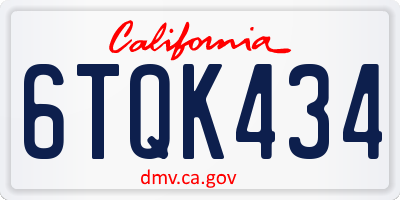 CA license plate 6TQK434
