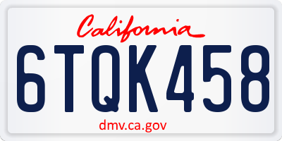 CA license plate 6TQK458