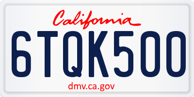 CA license plate 6TQK500