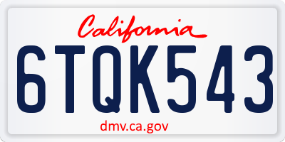 CA license plate 6TQK543