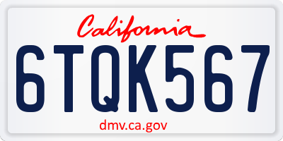 CA license plate 6TQK567