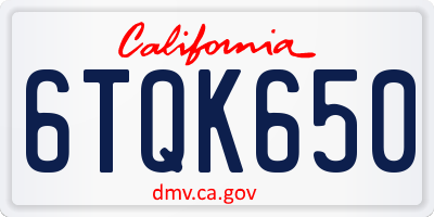 CA license plate 6TQK650