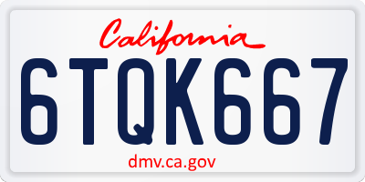 CA license plate 6TQK667