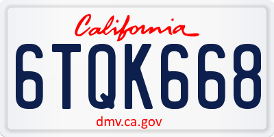 CA license plate 6TQK668