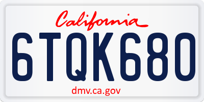 CA license plate 6TQK680
