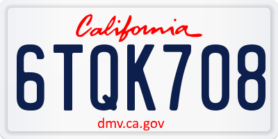 CA license plate 6TQK708