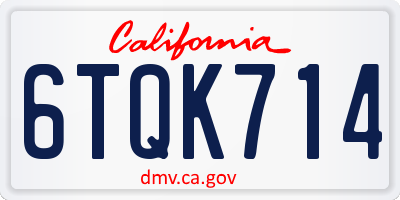 CA license plate 6TQK714