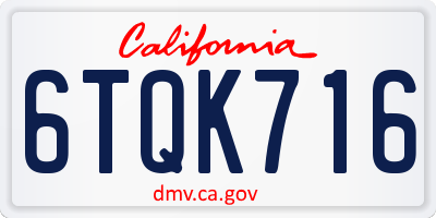 CA license plate 6TQK716