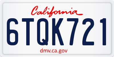 CA license plate 6TQK721
