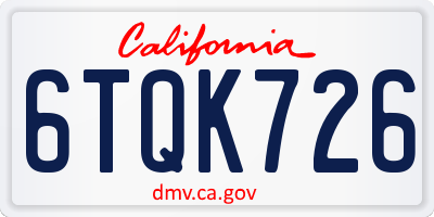 CA license plate 6TQK726