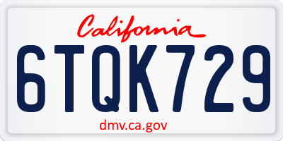 CA license plate 6TQK729