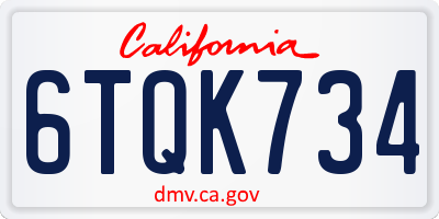 CA license plate 6TQK734