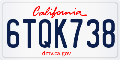 CA license plate 6TQK738