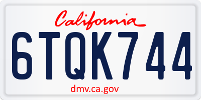 CA license plate 6TQK744