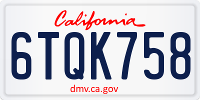 CA license plate 6TQK758