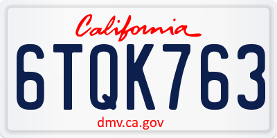 CA license plate 6TQK763