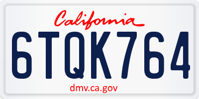 CA license plate 6TQK764