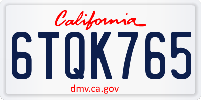 CA license plate 6TQK765