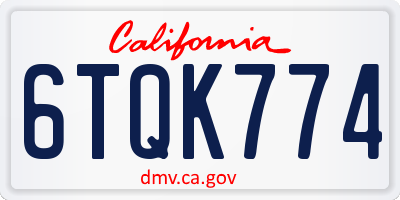 CA license plate 6TQK774